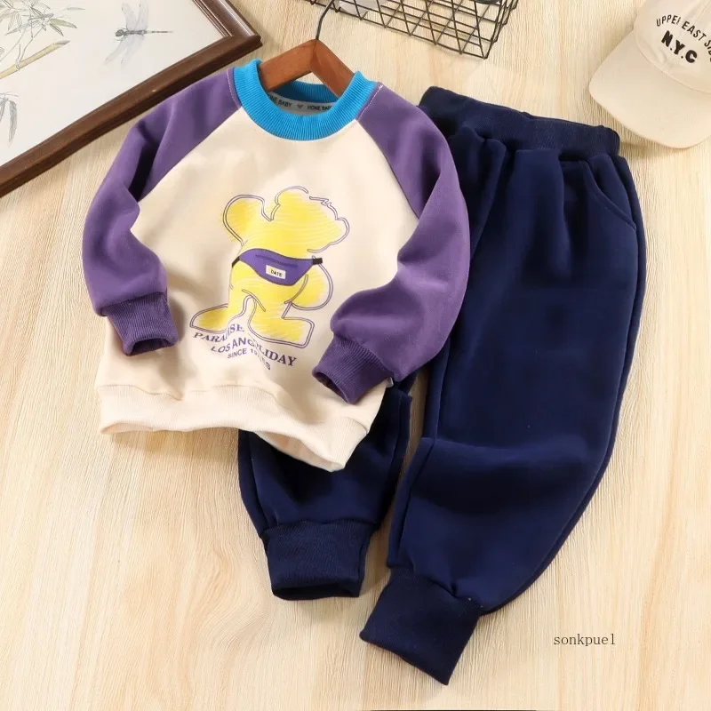 

2025 Spring Autumn Winter 2PC New Kids Cartoon Tops + Pants Baby Fashionable Boys & Girls Outfit