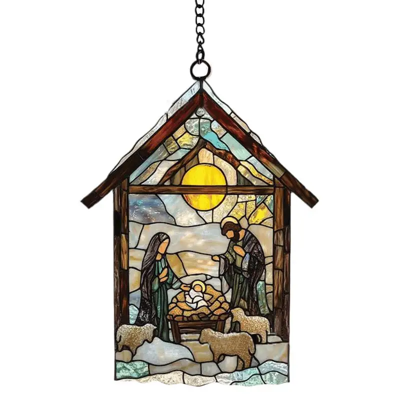 Christmas Sun Catchers Nativity Scene Pendant Religious Christmas Ornaments Nativity Scene Ornaments For Christmas Tree 2D