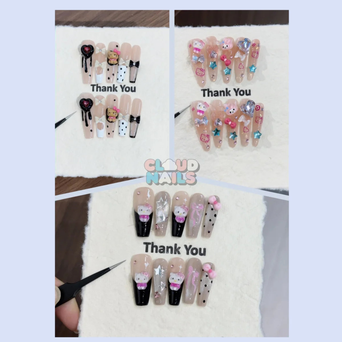 

Новинка 2025 года, Handmande Hellokitty Cat Press On Nail Art Y2K, чистые накладные ногти ручной работы высокого качества, можно использовать повторно, элегантные ногти