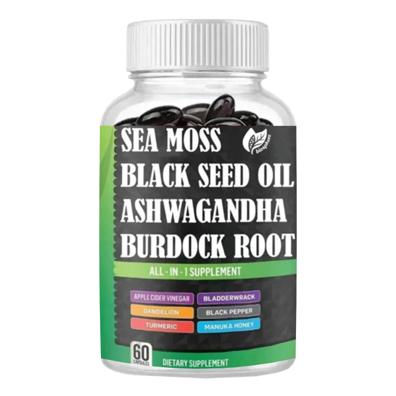 Seaweed Black Seed Oil, Containing Turmeric, Bladder Burdock Root, Advanced Integrated Supplement, 60 Capsules