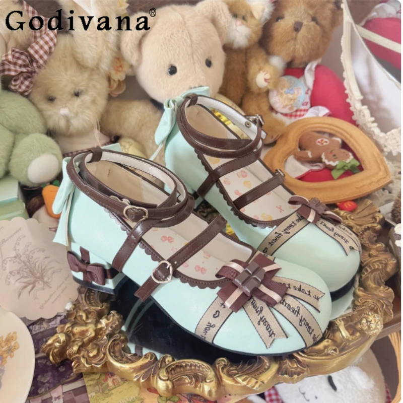 Japanese Lolita Style Pink Mary Jane Shoes Autumn 2025 Sweet Girls Cute Bow Low Heels Shoes Princess Tea Party Lo Shoes Pumps