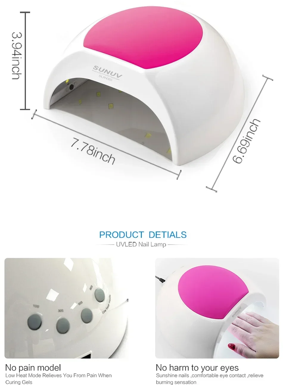 48W Nail Lamp UV Lamp SUN2 Nail Dryer for UVLED Gel Nail Dryer Infrared Sensor with Rose Silicone Pad Salon Use