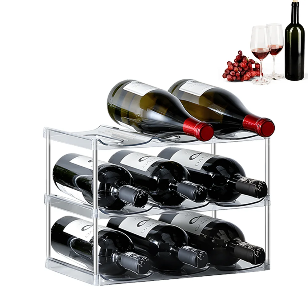 Kitchen Shelf Wine Bottle Holder 2/3 Tier Stackable Wine Rack for Pantry Cabinet Fridge Storage Beverage Water Bottle Organizer