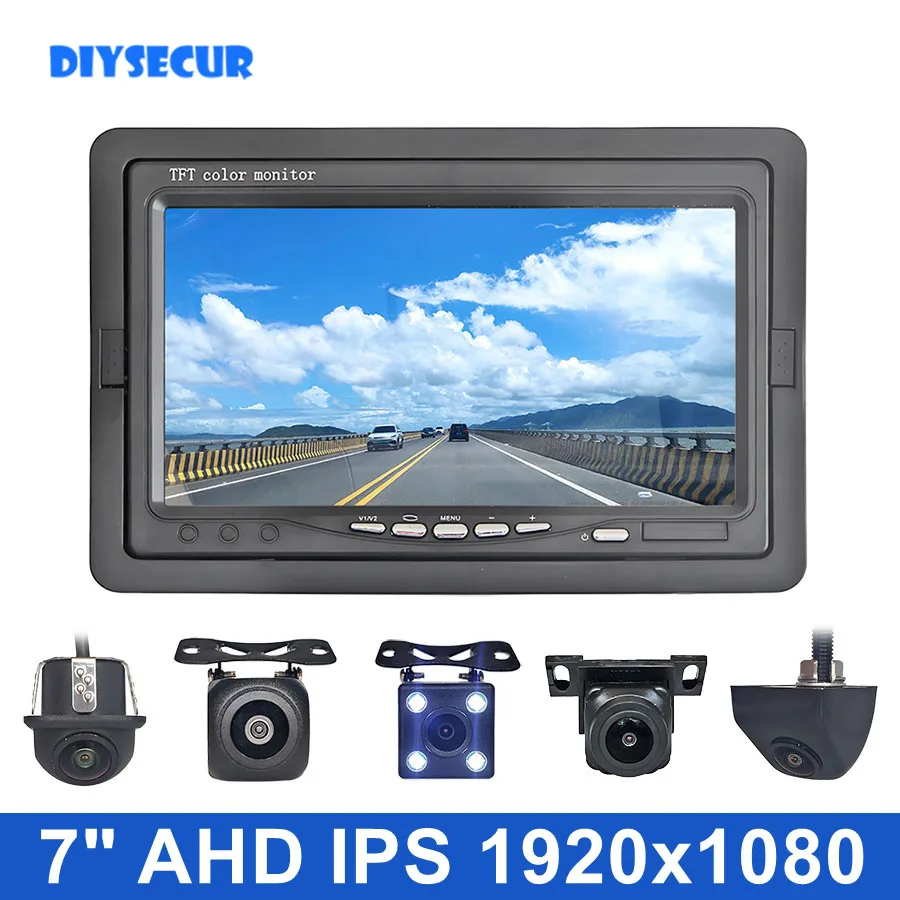 

DIYSECUR 7inch AHD IPS Rear View Car Monitor Backup Monitor IP68 Night Vision 1080P AHD Reverse Car Camera for Car RV Bus