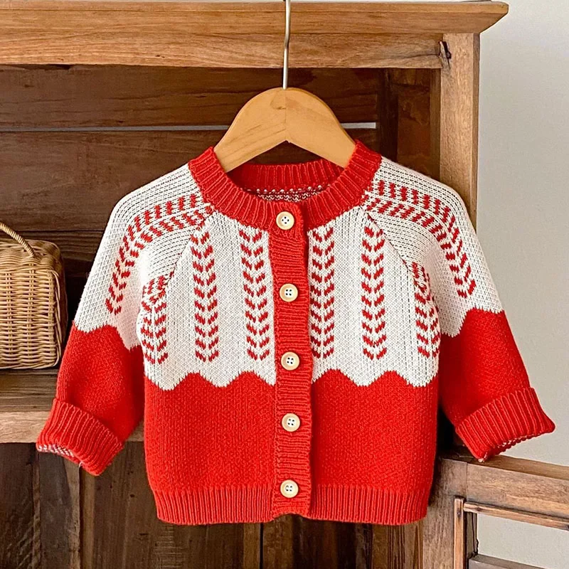 

New Christmas Baby Girl Clothing Toddler Baby Girl Knitting Cardigan Autumn Long Sleeved Stripes Newborn Baby Girls Sweater Coat