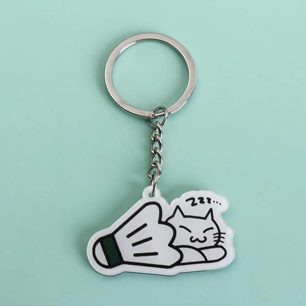Anime Car Bag Keychain Cartoon Cat Play Badminton Cute Pendant Girly Items DIY Decoration Accessories Friend Gift
