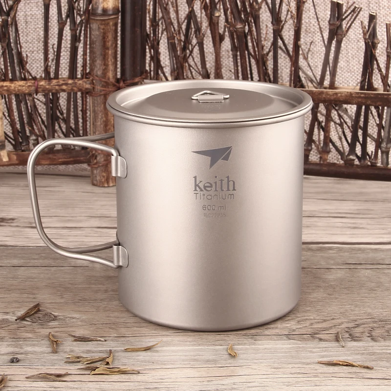 Keith 600ml Titanium Cup Single-Layer Lightweight Water Drinkware with Lids for Outdoor Camping Hiking Travelling Ti3207