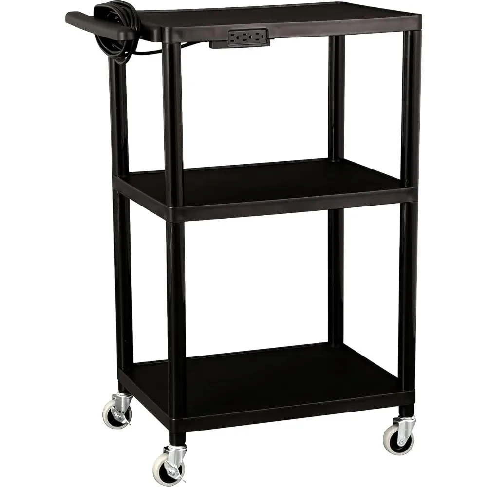 

Commercial Furniture Mobile Utility AV Cart with Power Strip and Casters, Rolling Presentation and Media Cart on Wheels, Black