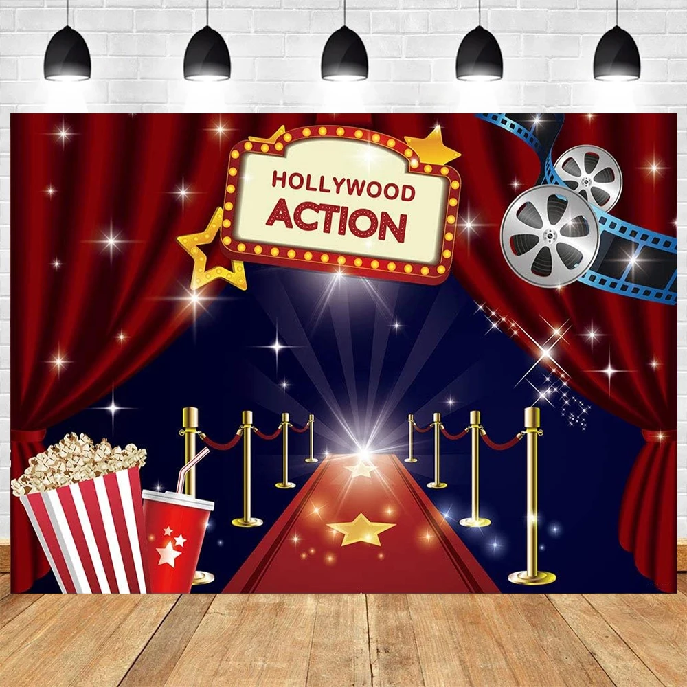 Cinema Movie Night Theme Photography Hollywood Red Carpet Film Event Star Backdrop Adults Birthday Party Red Carpet Decorations