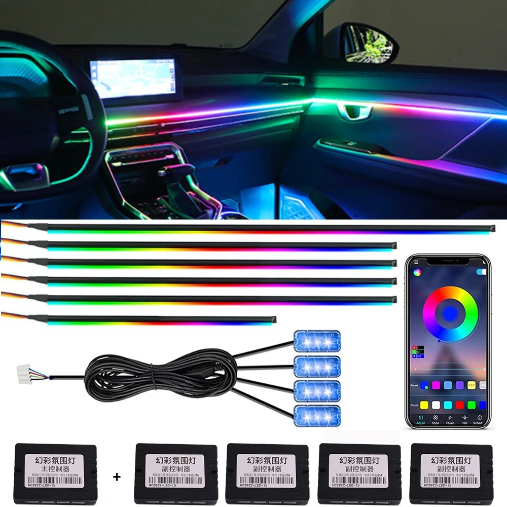 

Universal 18 in 1 Full Color Streamer Car Ambient Lights RGB 64 Color LED Interior Acrylic Strip Light Symphony Atmosphere Lamp