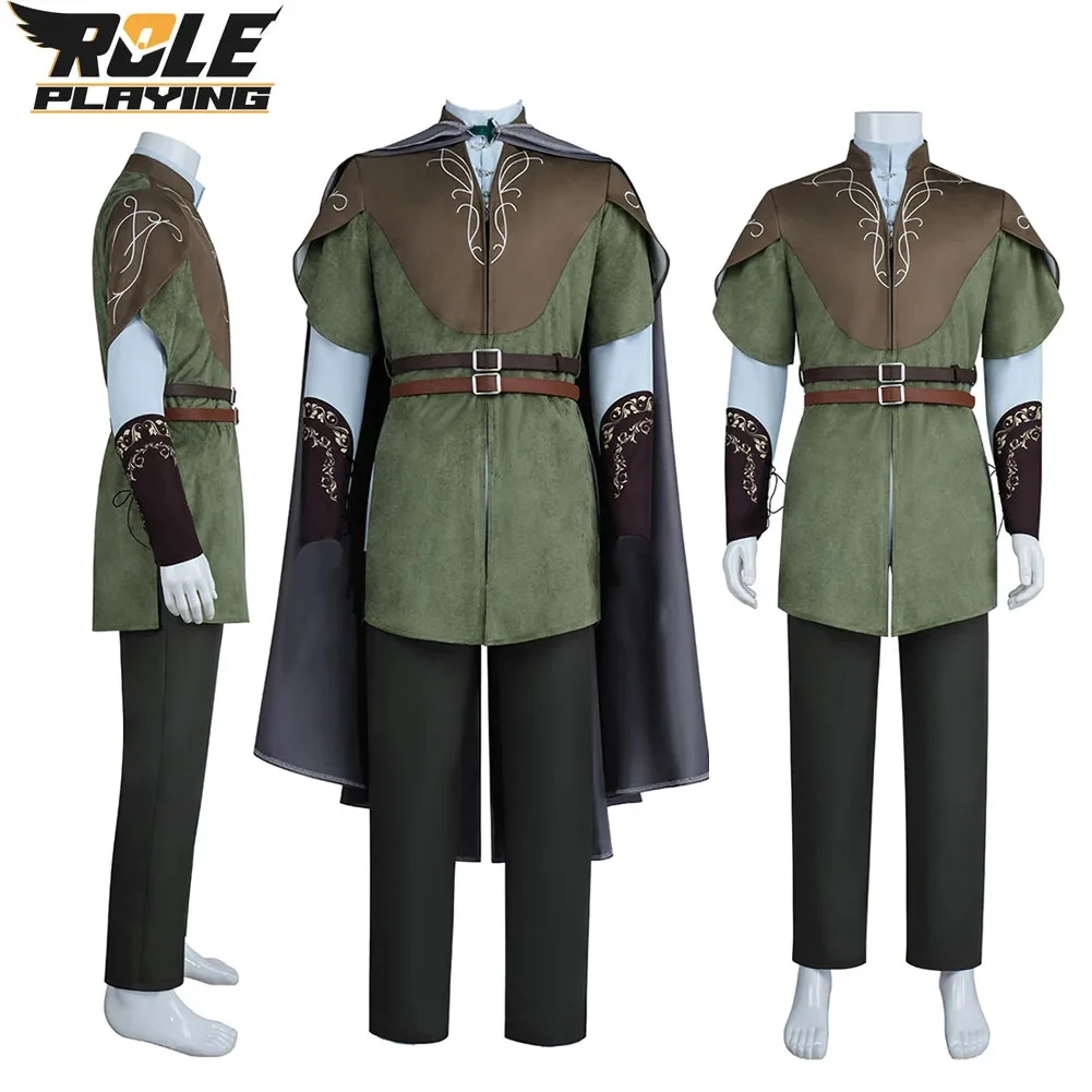 Legolas Cosplay Costume Coats Cloak Pant Belt Wrist Guard Brooch for Men Adult Disfraz Clothing Halloween Carnival Party Suit