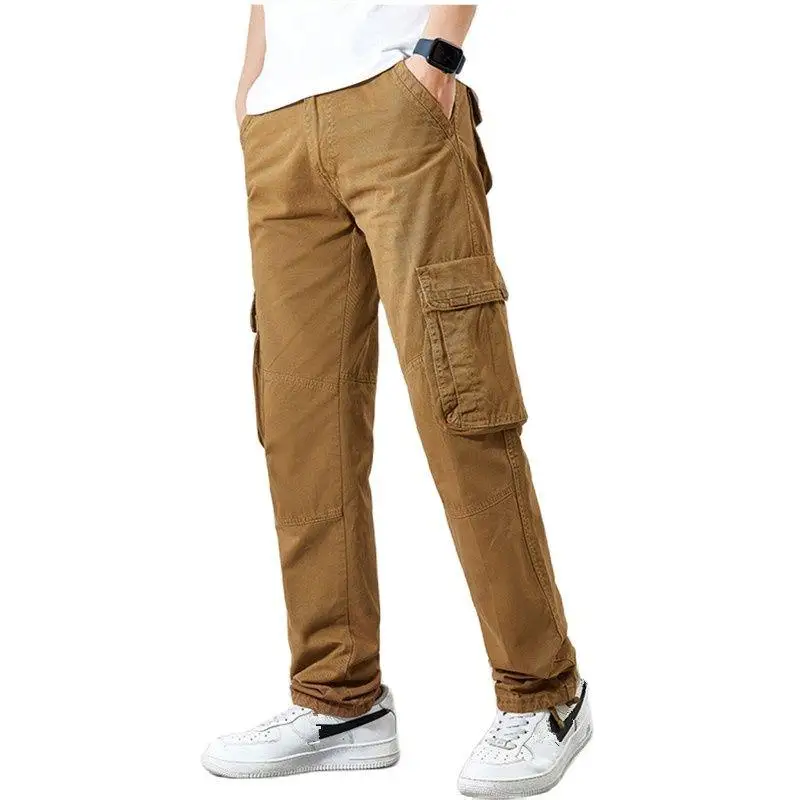 

Cargo Pants Men Safari Style Multiple Pockets Causal Pants Mens Cotton Loose Trousers Military Solid Color Full Length Trousers