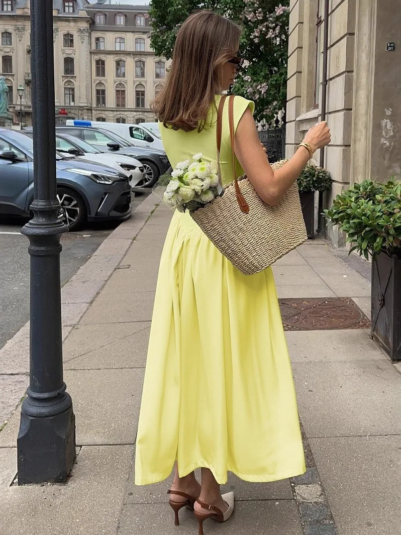 Ele taille haute ourlet ample Dr Svel décontracté grande jupe Dr pour les jeunes femmes Ci Walk basique Sle t-shirt fibre d'acétate