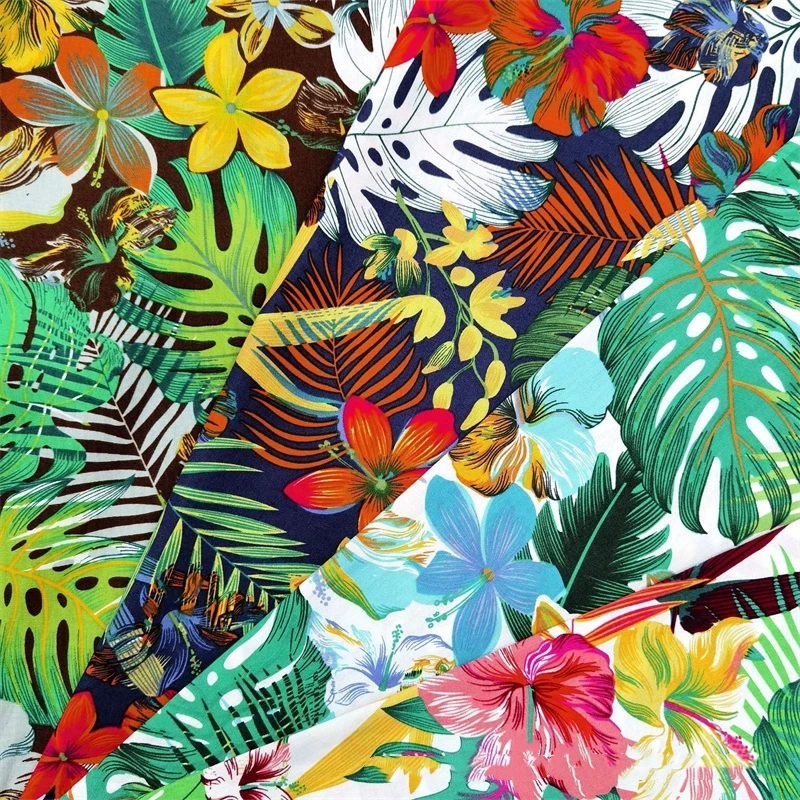 148x 100cm Hawaiian Tropical Leaf Shirt Fabric Cotton Printed Children\'s Clothing Women\'s Dress Skirt Cloth