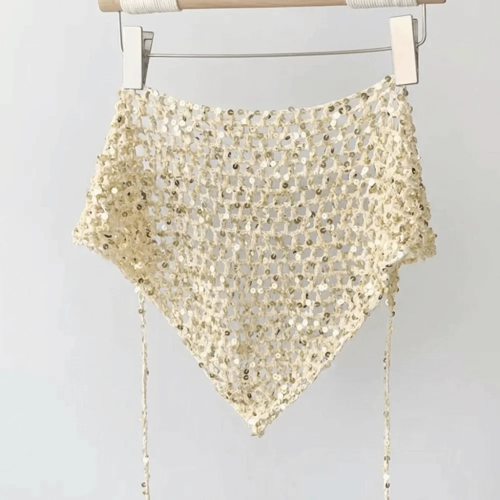 

Sweet Sequined Triangular Scarf Bohemian Multi-functional Hollow Shawl Waist Scarf Cape Crochet Headscarf Female