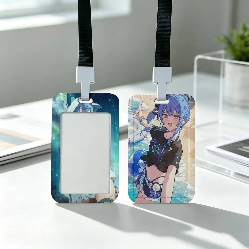H-Hoshimachi Suisei Virtual Clear Window ID Card Holder, Business Badge Holder With Neck Lanyard, Office Work Permit Card Cover