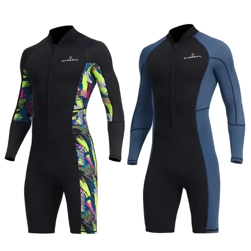 1.5mm Men's Long Sleeved One Piece Diving Suit Neoprene Sunscreen Snorkeling Surfing Swimsuit Quick Drying Soft Elastic Wetsuit