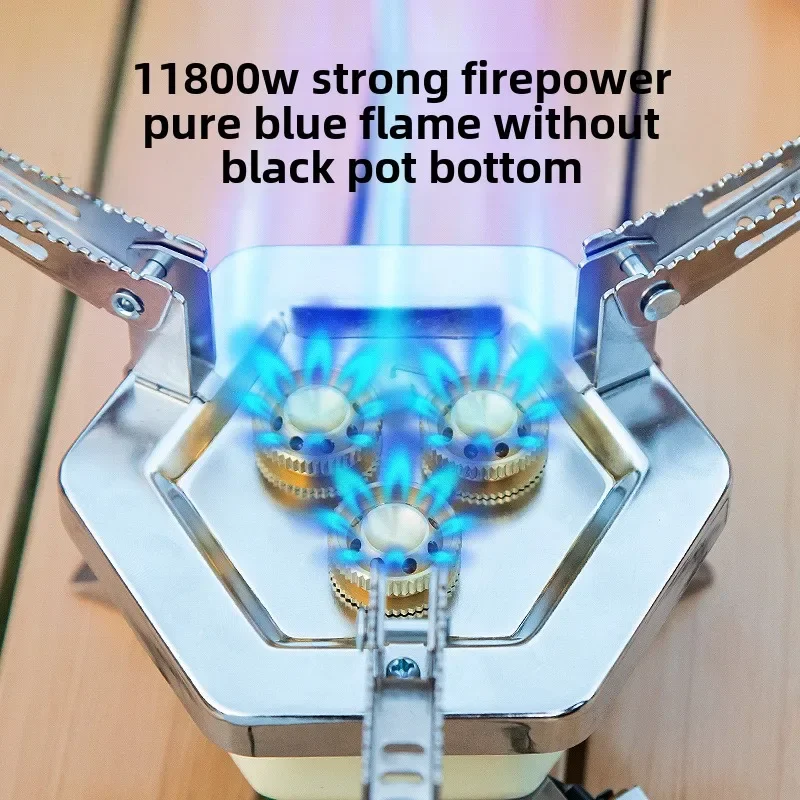 11800W Outdoor Camping Three-Core Stove Portable Foldable Fire Water Boiling Stove Camping Supplies