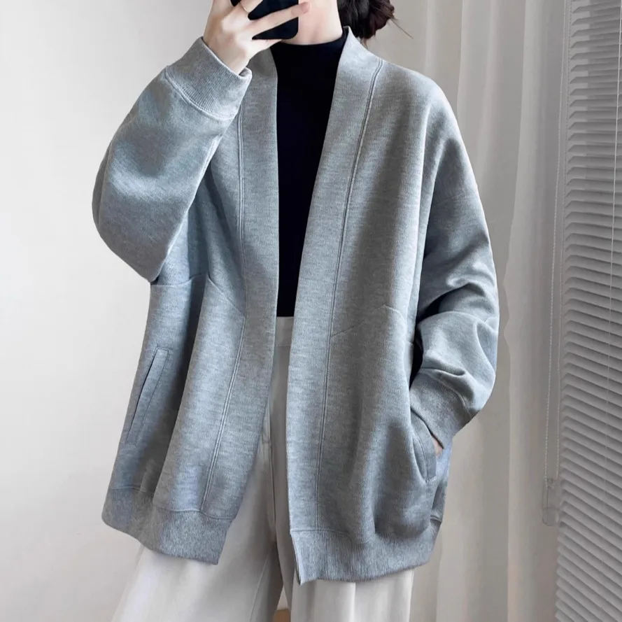 2025 outono novo tapete bf sle longo sve hoodie jaet feminino outerwear algodão buttonl oversized aberto cardigan topo