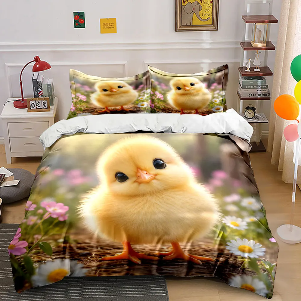 Little yellow chick in spring meadow Printed Duvet Cover Set1 Duvet Cover+2 PillowcaseMulti Size Bedroom Bedding Decor
