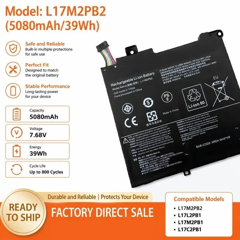 [NEW] 7.68V 39Wh Laptop Battery L17M2PB2 for Lenovo for V130‑14IKB V330‑14IKB V330‑14ARR E43‑80 Battery