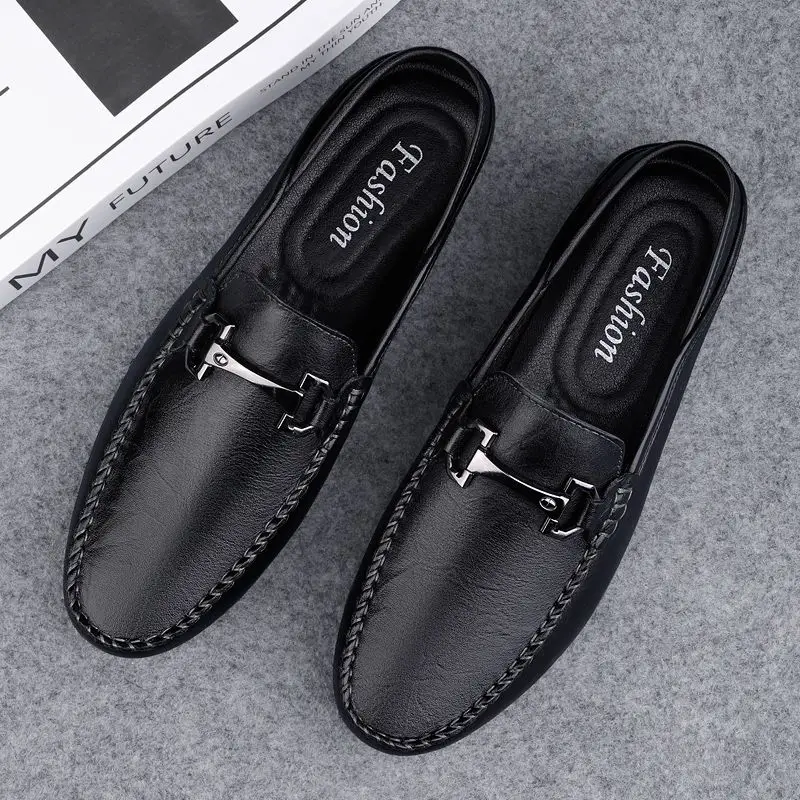 Flat Black Moccasin Square Toe Men\'s Leather Shoes Dress Business Formal Male Casual Shoe Loafers Soft Elegant Designer New In