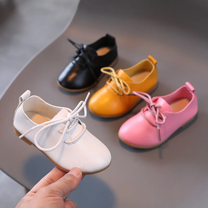 New Children Leather Shoes Princess Boys Girls Lace Shoes Baby Flats Student Kids Soft Sole Shoe 1 2 3 4 5 6 7 8 9 10 11 12 Year