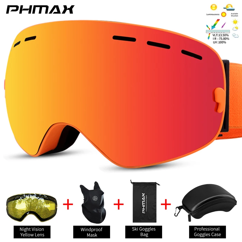 

PHMAX Ski Goggles Double Layers UV400 Anti-fog Big Ski Glasses Skiing Mask Snowboard Men Women Snow Goggles Winter Sports Gift