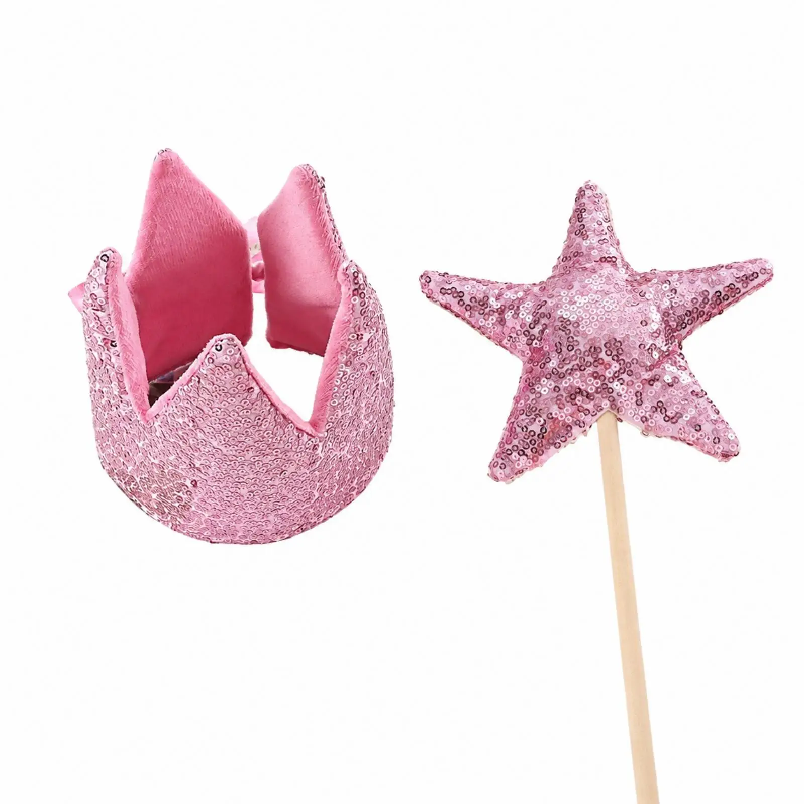 Shiny Sequin Crown Headpiece and Star Rod for Childrens Royal Role Play Party Accessory with Ties