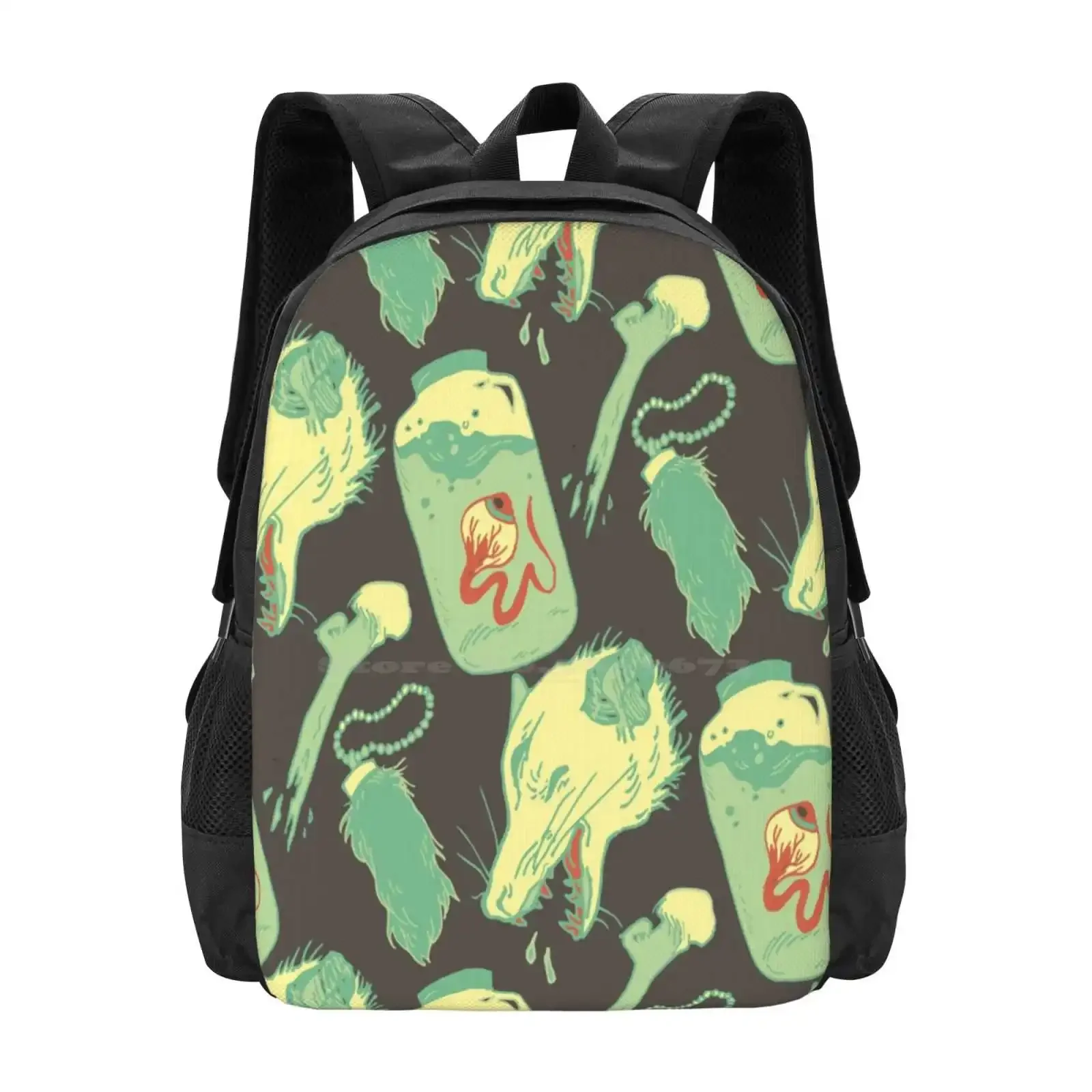

Oddity Pattern-Opossum Pattern Design Bagpack School Bags Spooky Halloween Taxidermy Opossum Bones Eyeball Lucky