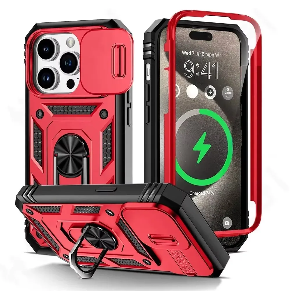 

Military Grade Shockproof Phone Case For iPhone 16 15 14 13 12 11 XR XS Pro Max Plu 360°rotating Bracket Magnetism Protect Cover