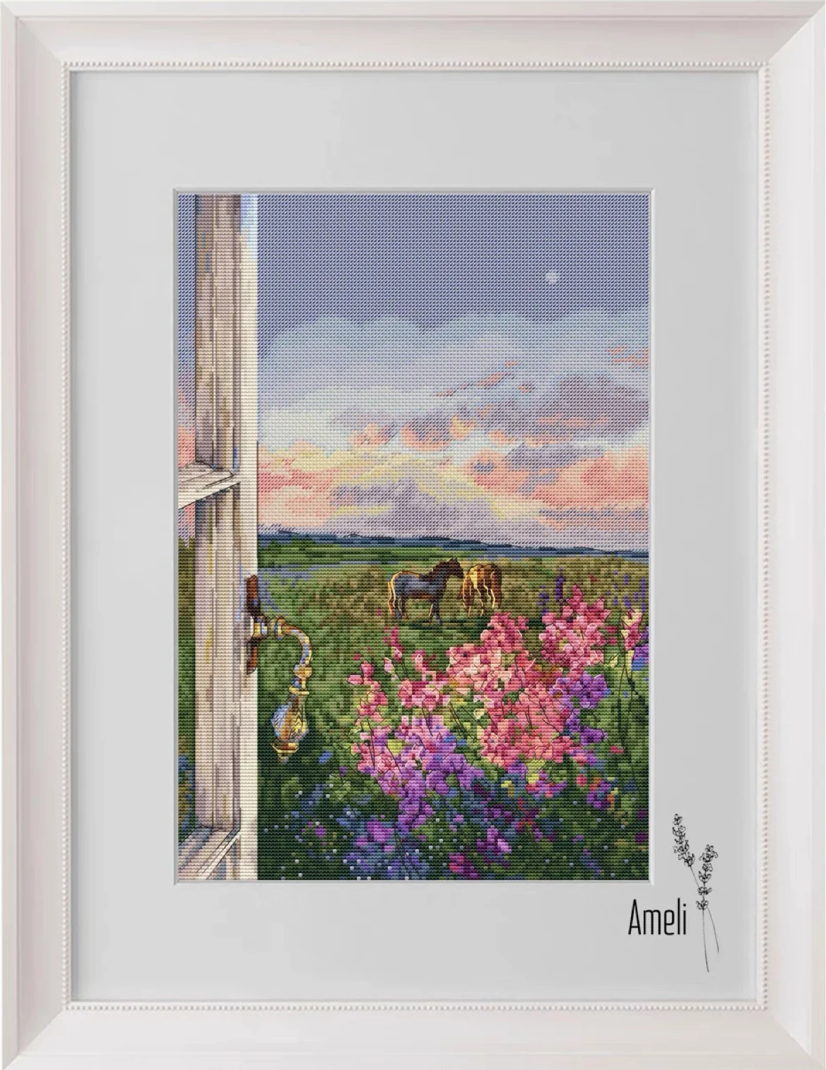 

sunset outside the window 35-46 Embroidery,DIY 14CT Unprinted Arts Cross stitch kits Set Cross-Stitching Home Decor