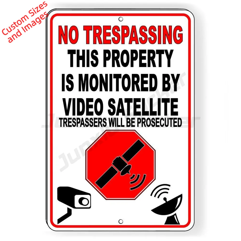 No Trespassing This Property Is Monitored By Video Satellite Vinyl Sticker Waterproof UV Resistant Decal For Door And Window