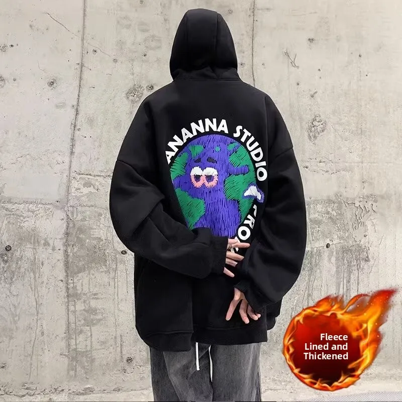 

Новинка 2024: Мужская утепленная толстовка оверсайз (до 250 фунтов), модный студенческий топ из полиэстера с длинным рукавом