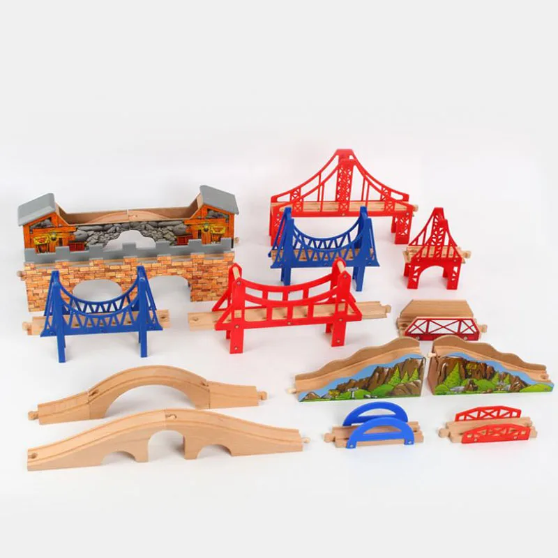 Holzeisenbahngleisbrücke, Holzeisenbahn-Set, Zubehör, Rennstrecken, passend für Thomas, Lernspielzeug für Kinder
