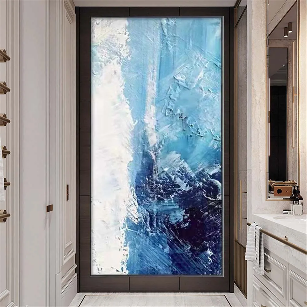 Pop Handmade Blue Thick Knife New Design Wall Art Picture Landscape Oil Painting Decor Living Room Porch Aisle Artwork Trim Gift