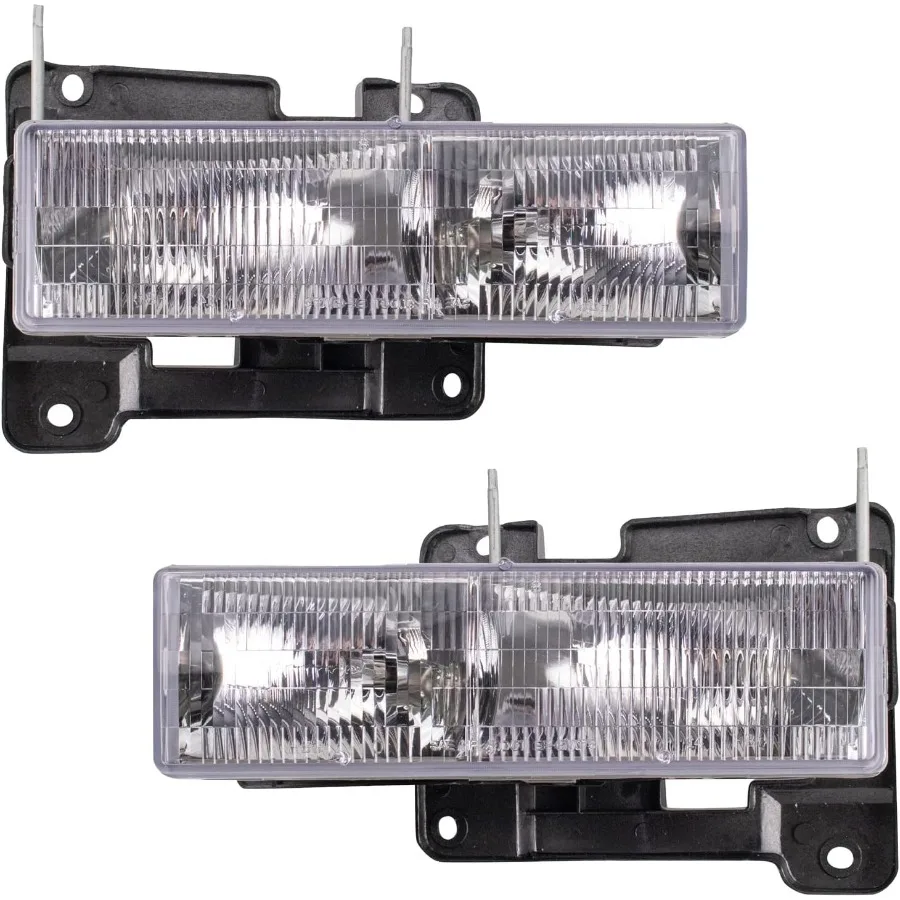 

2 Piece Headlight Assembly Set Halogen Chrome Bezel Driver and Passenger Side Compatible with Chevrolet Chevy GMC C1500 K1500 1