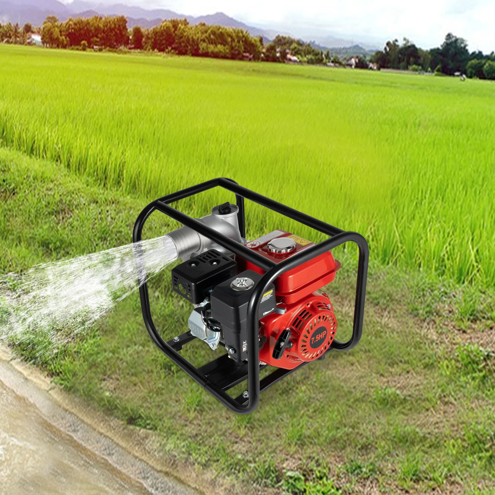 مضخة مياه حمراء قوية 7.5 حصان للري الزراعي، محرك غاز عالي التدفق مع مخرج مدخل 3 بوصة، سبائك ألومنيوم متينة #2
