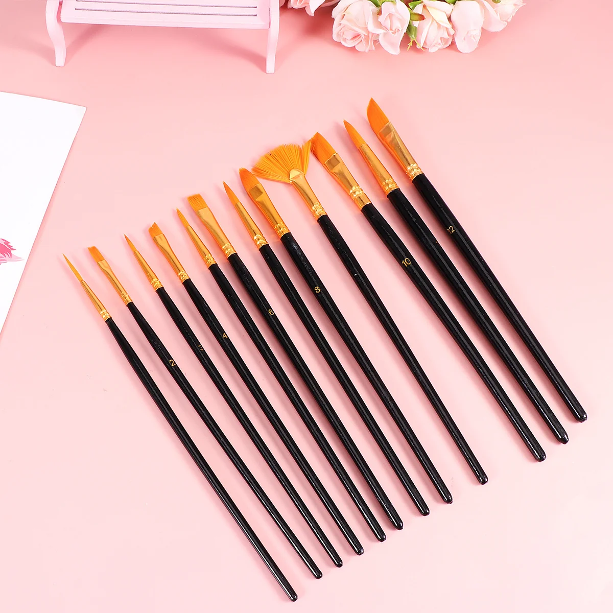 

12Pcs Oil Painting Brush Set Professional Nylon Hair Brushes for Artists Students Painting Acrylic Watercolor Drawing Kit