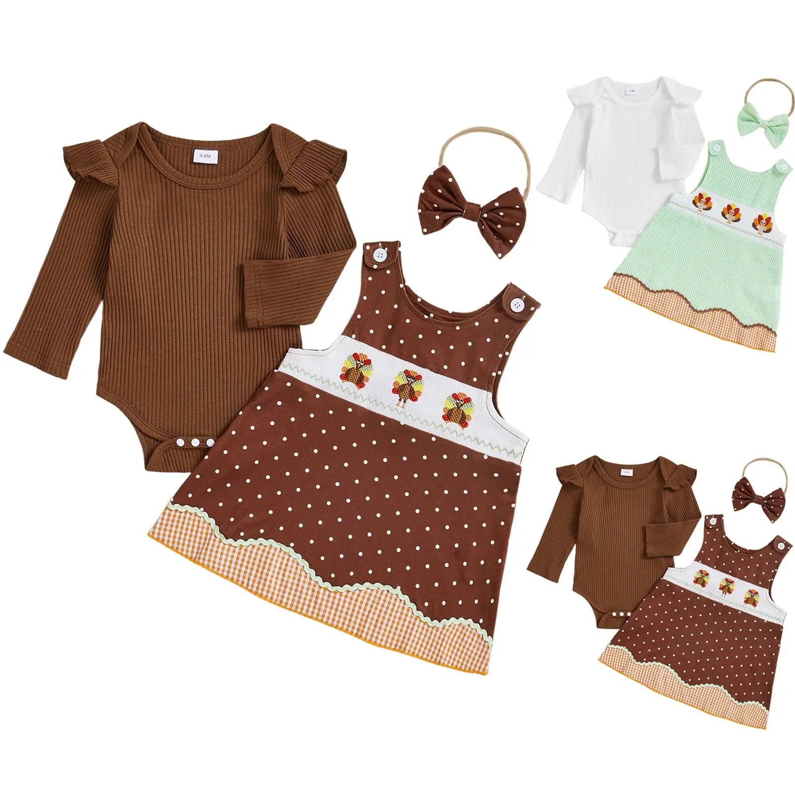 

Baby Girl Outfit Set Comfortable Soft Fashion Thanksgiving Printed Romper Dress And Headband Three Piece Set Toddler Clothing