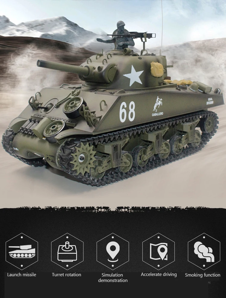 Henglong 3898-1 Metal US M4A3 Main Battle Tank RC Model US Sherman