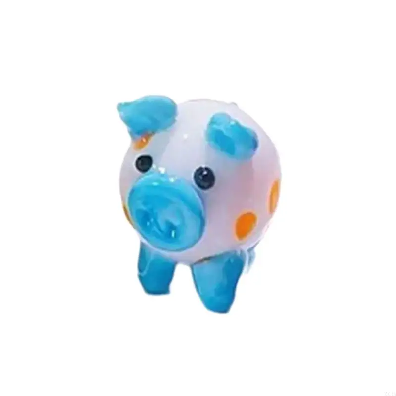 KXRA Colorida Glass Pig Figurine Handaled Miniature Animal Ornament para exhibición artística en casas y oficinas