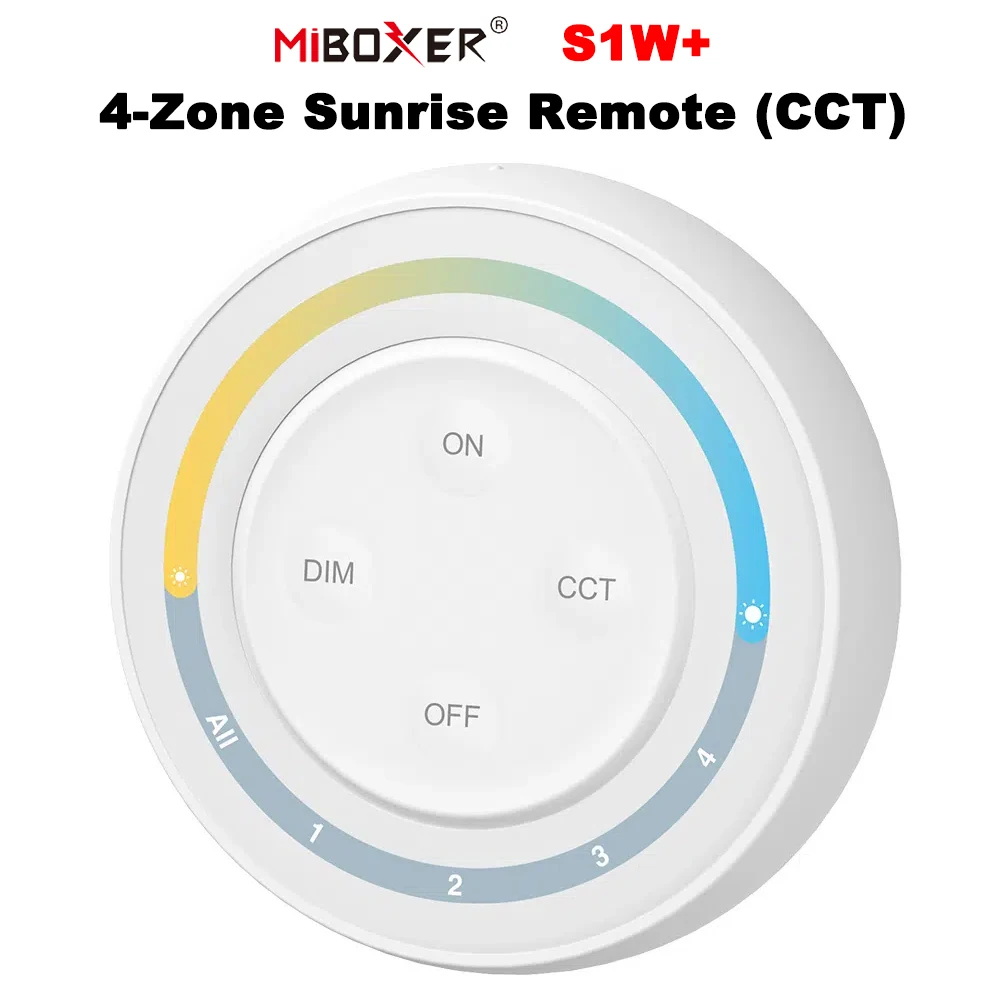 MiBoxer S1W+ 4-Zone 2.4GHz Rainbow Remote Controller Switch Dual white/Color Temperature  For Series Lamp Bulb Light Controller