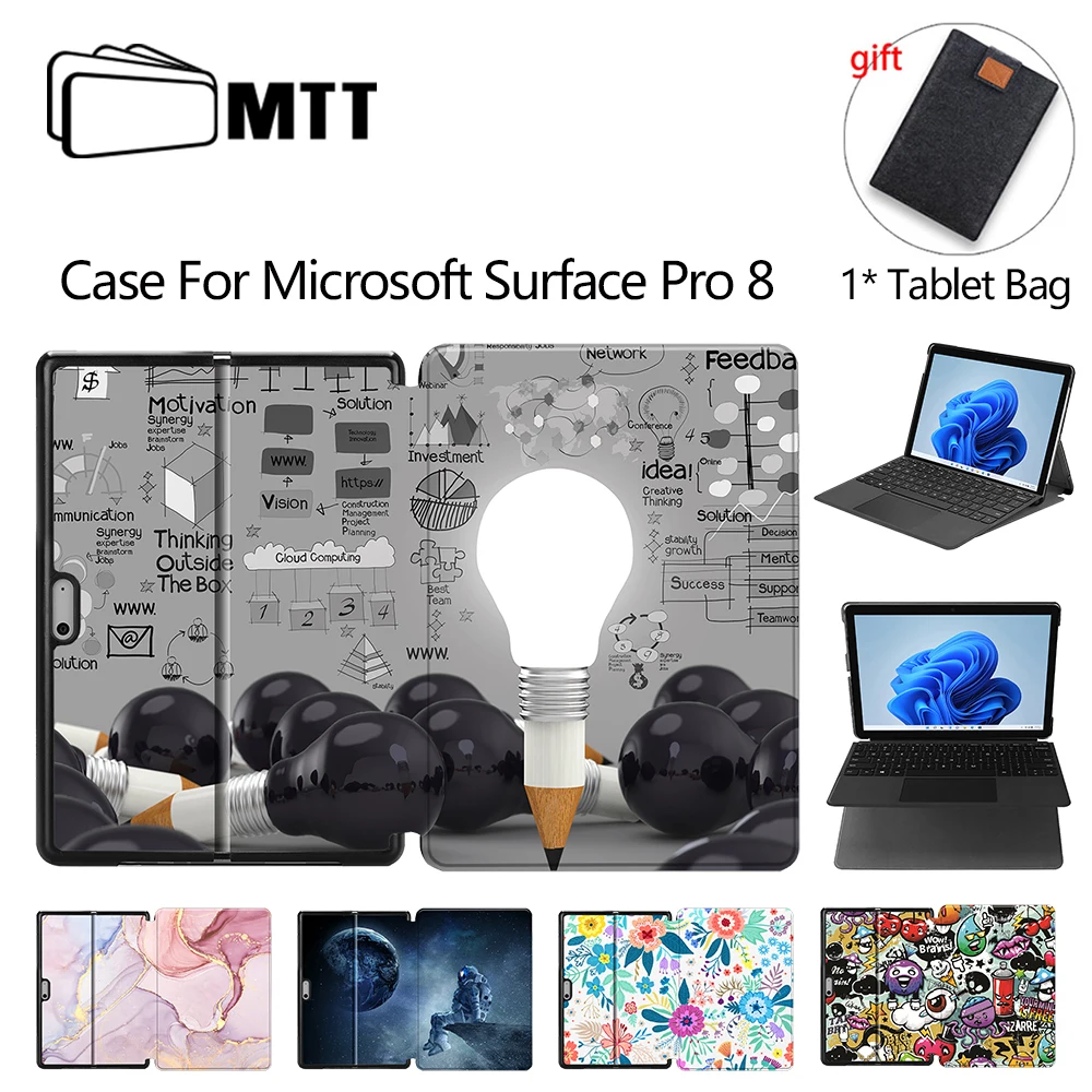 MTT Case For Microsoft Surface Pro 8 13 inch 2021 PU Leather Magnetic Flip Stand Cover Case With Tablet Bag