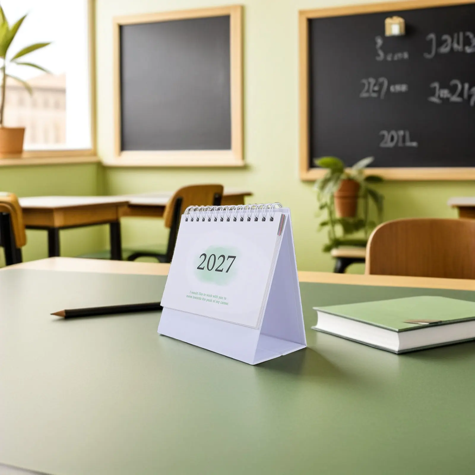 2027 Small Desk Calendar Standing Flip Desktop Calendar Thick Paper Gradient Green for Office Desk Scheduling Notes