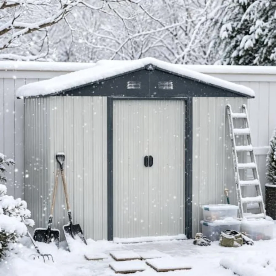 8 x 4 Feet Outdoor Metal Storage Shed with Sliding Door and Metal Foundation Waterproof Shed Outdoor Storage for Backyard, Gard