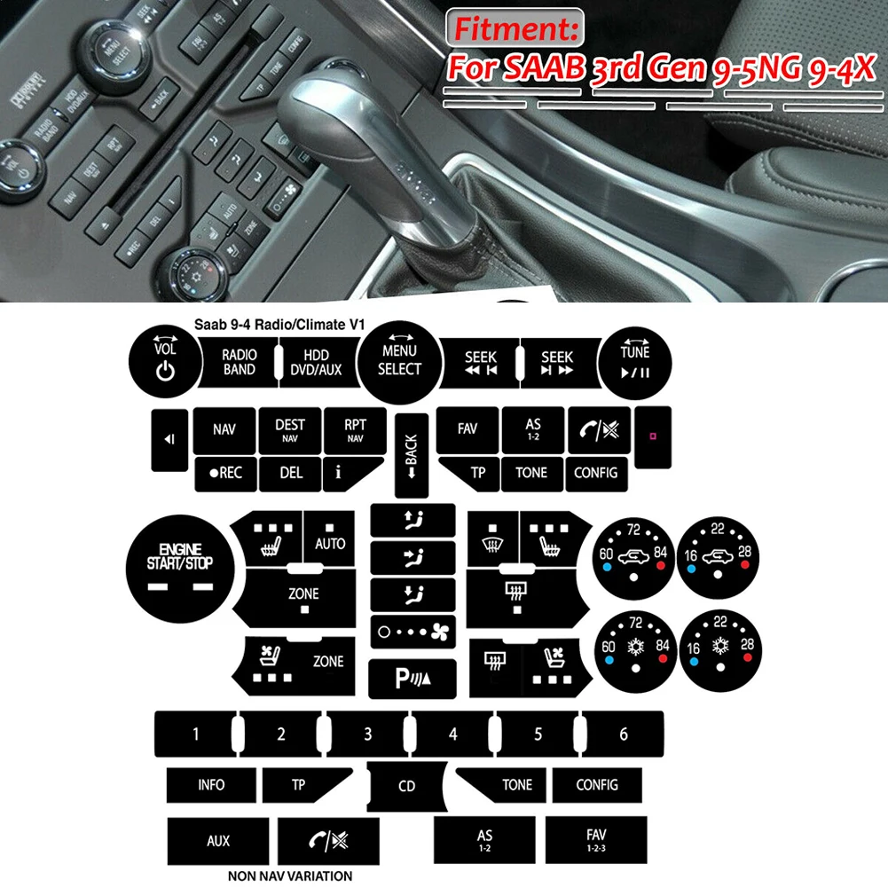 New Practical Button Repair Sticker Button Sticker Decal For SAAB 3rd Generation 1 Set Black Radio/Climate Control