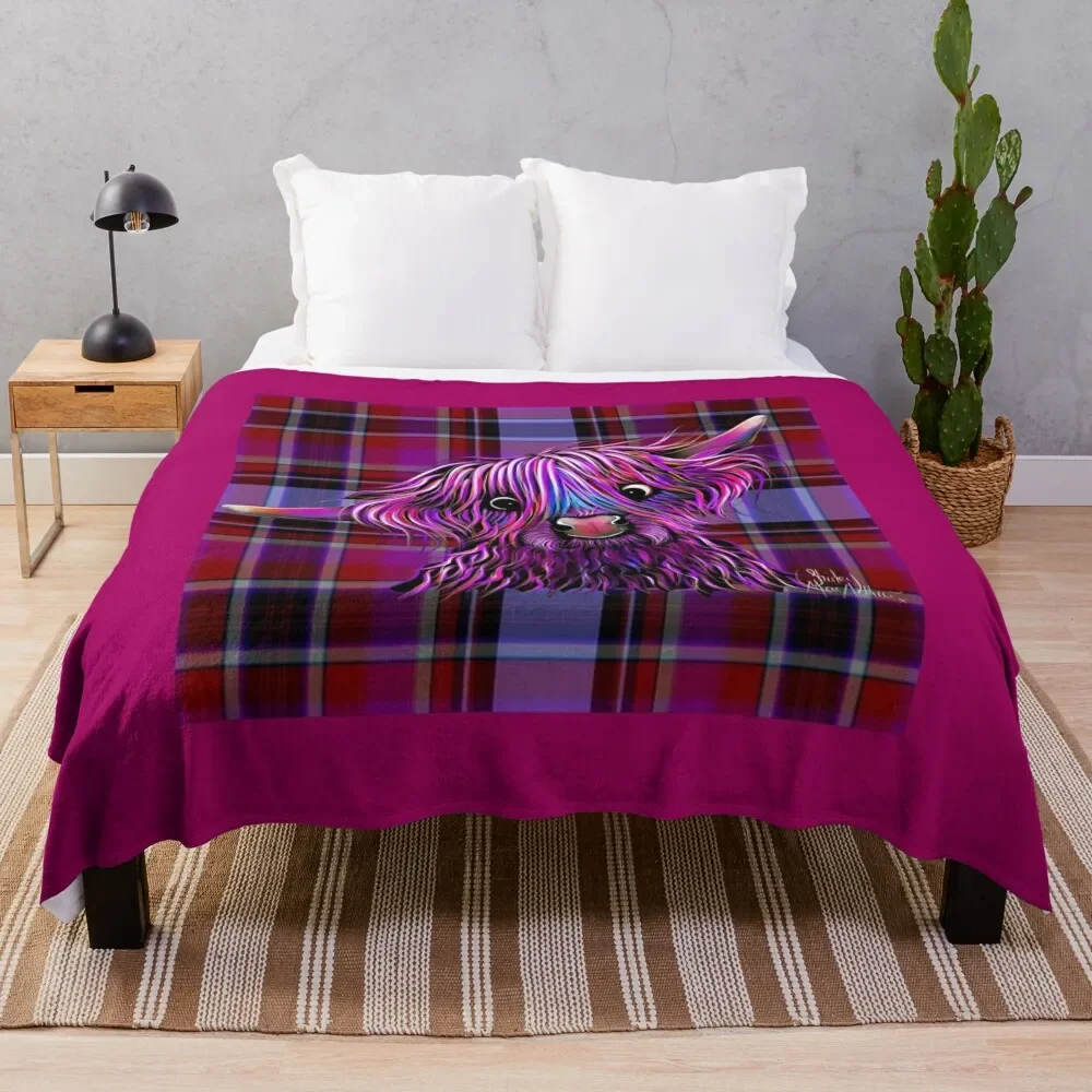 

HiGHLaND CoW PRiNT ' HuCKLeBeRRY oN TaRTaN ' BY SHiRLeY MacARTHuR Throw Blanket Outdoor Soft Blanket for Picnic Beach Camping