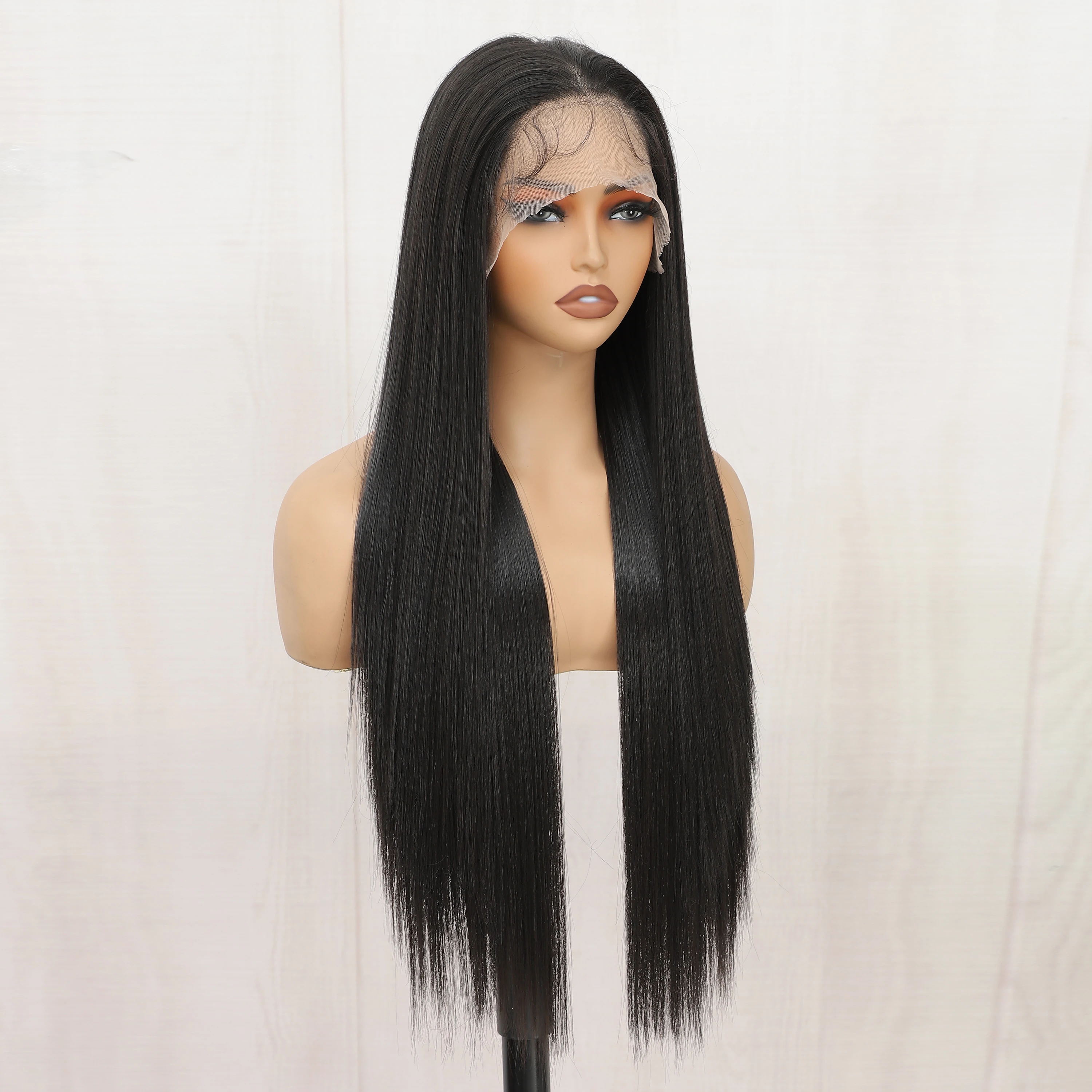 Perruque Lace Front Wig Synthétique Body Wave pour Femme, Cheveux Noirs Préplumés, Transparent HD, 13x4, 13x4, 30 Pouces