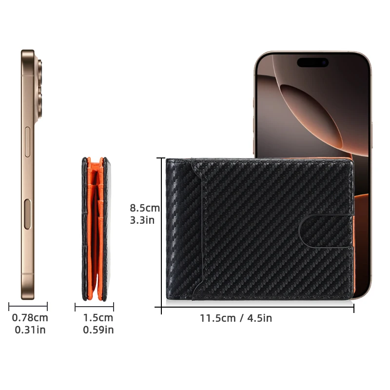 High Quality Carbon Fiber Short Men's Wallets Slim Portable Purses with Name Engraving Photo Clips for Male